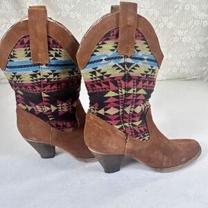 Very Volatile Womens Aztec Suede Western Cowboy Boots Brown Multi Size 8.5